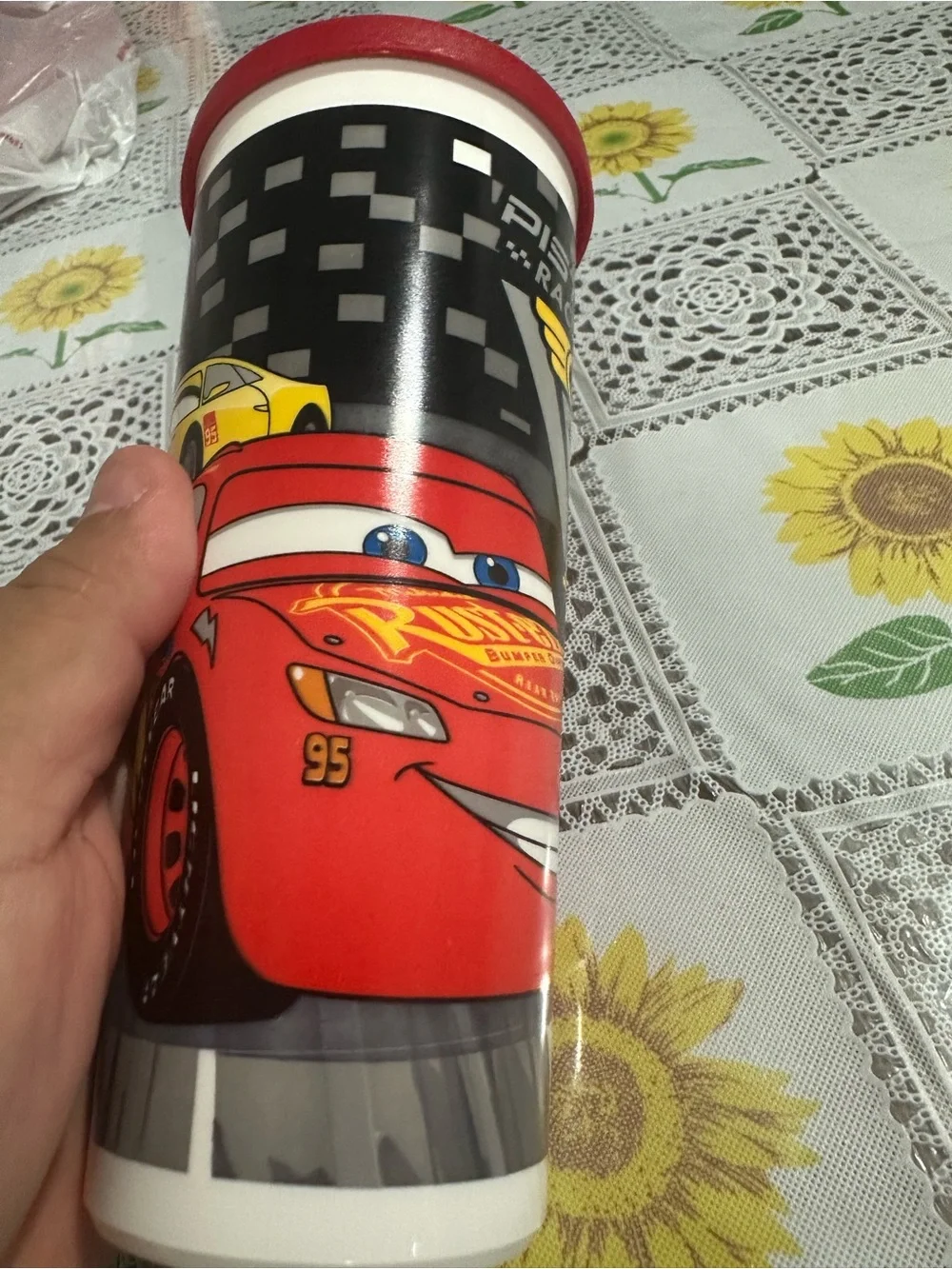Tupperware Kids Cars Cup and Snack Container - Red, Yellow, Black, White
